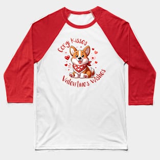 Adorable Valentine Corgi with Heart Bandana Baseball T-Shirt